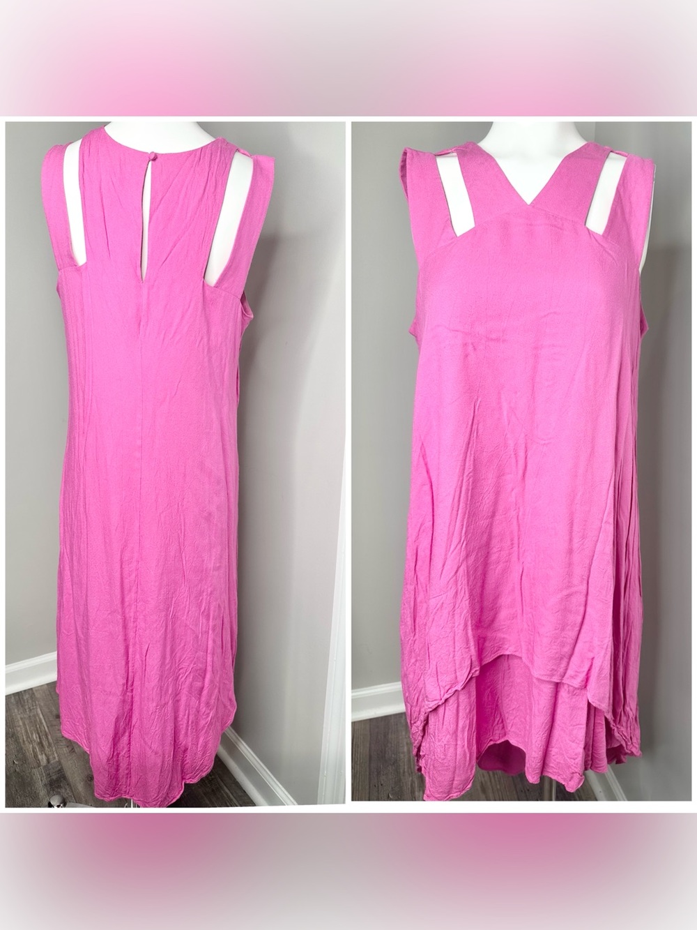 Kaari Blue Sleeveless Hot Pink Midi Dress with V-Neck- m